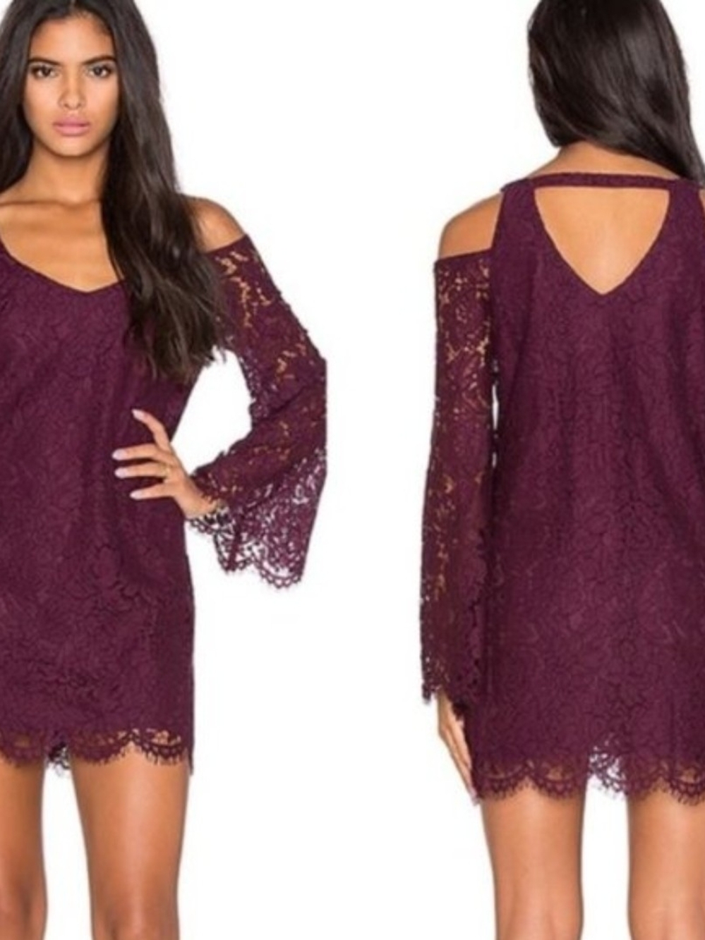 Chaser Plum Lace Cold-Shoulder Mini Dress